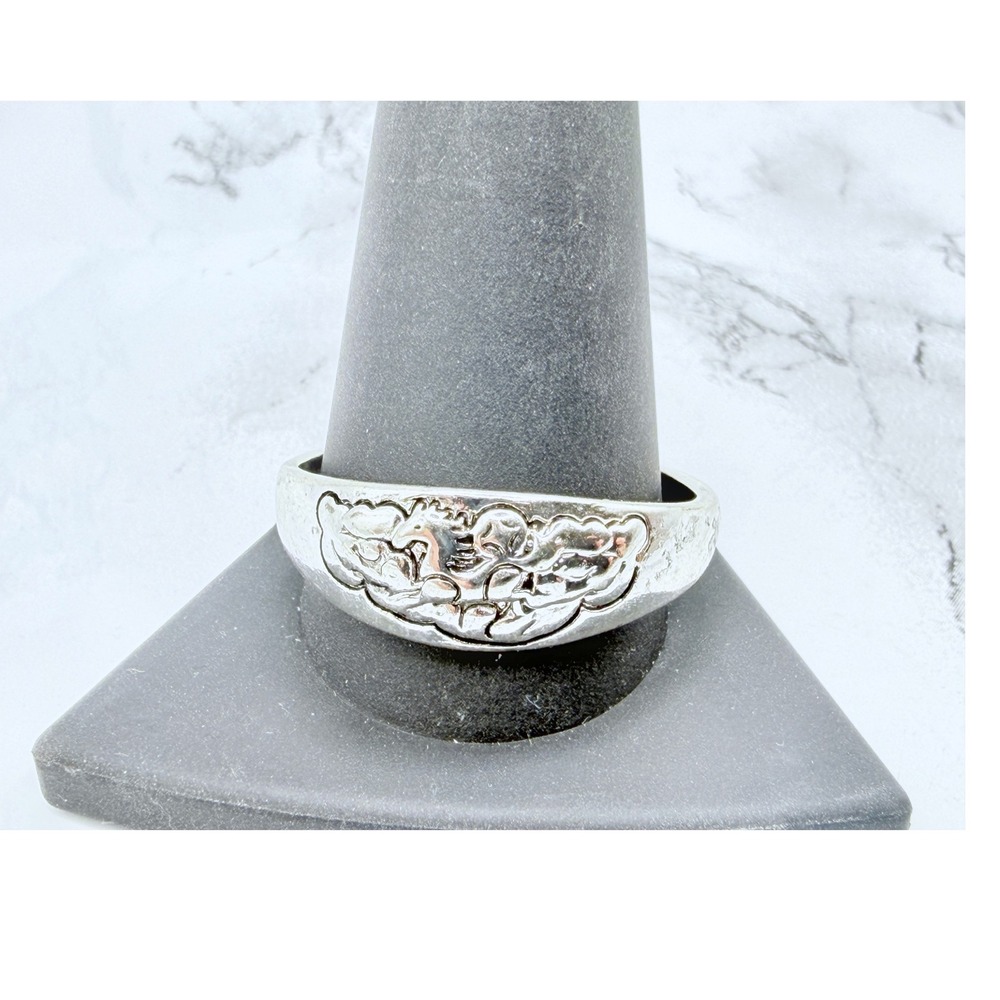 Silver Tone Asian Dragon Adjustable Ring Size 13.75 Open Back